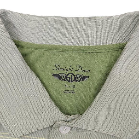 Straight Down Golf Polo Shirt 1/4 Button Striped Slits Green Mens Size XL - Picture 9 of 10